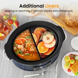 SUNVIVIPRO Programmable Slow Cooker, Multi-Cooker with 2 in 1 Silicone Slow Cooker Liners, 6 QT Food Warmer with Digital Timer, 3 Adjustable Temp & Dishwasher Safe Parts, Stainless Steel, Blue