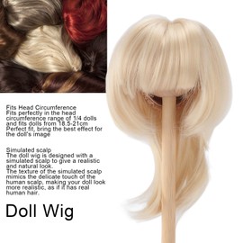 1/4 Doll Wig, Straight Bang Shoulder Length Short Hair for 7.3-8.3in Head Circumference, Soft Doll Short Straight Wig Synthetic Doll Hair Handmade Accessories (Cream Blonde)