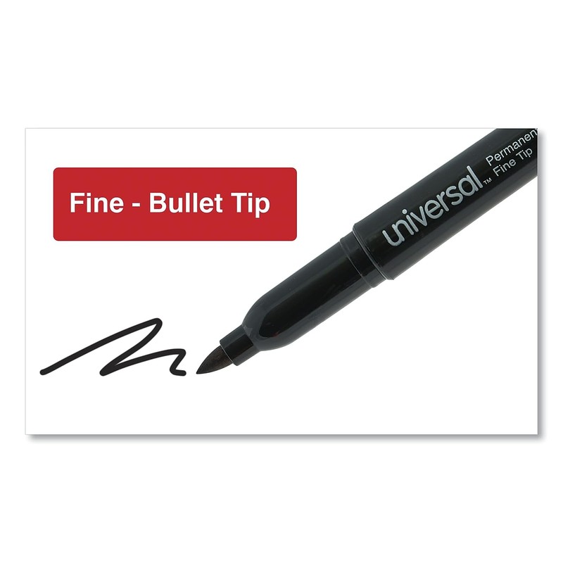 Universal UNV07071 Fine Bullet Tip Pen-Style Permanent Marker - Black