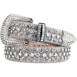 Studded Rhinestone Belt for Men and Women - Fashionable Sparkly Diamond Design With Shiny Crystals Inlaid in Leather - Black, Gold, Silver for Wedding Party Gifts