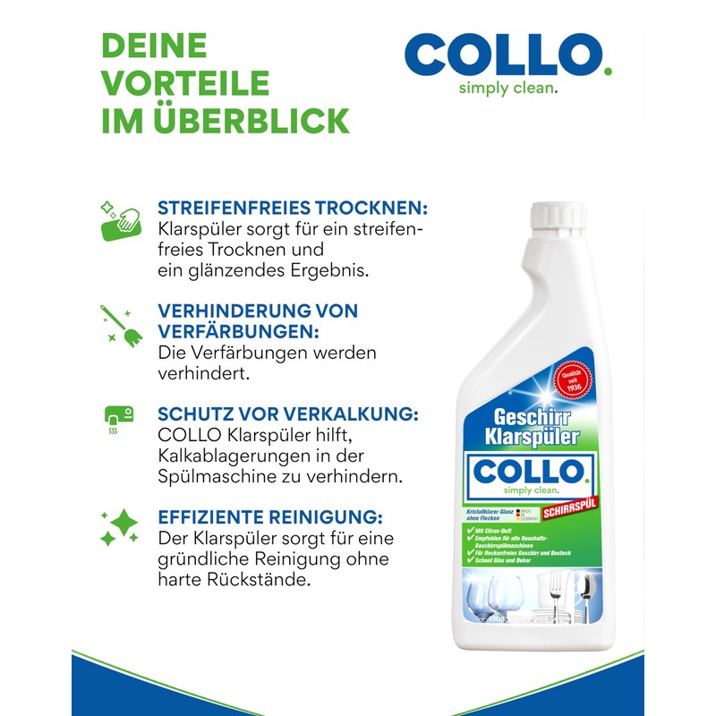 COLLO Dishwasher rinse aid 500 ml, for radiant, dry dishes,
