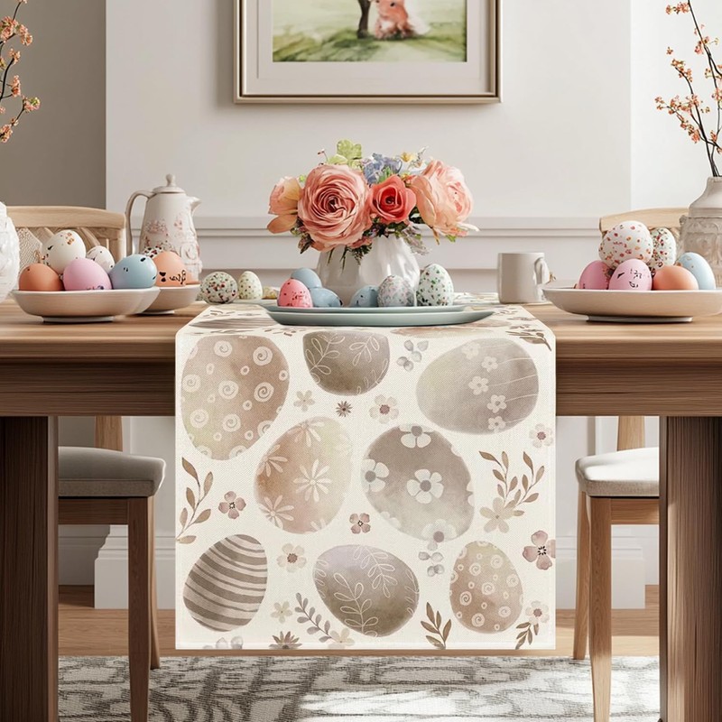 Easter Eggs Table Runner 72 Inch, Spring Table Decoration for
