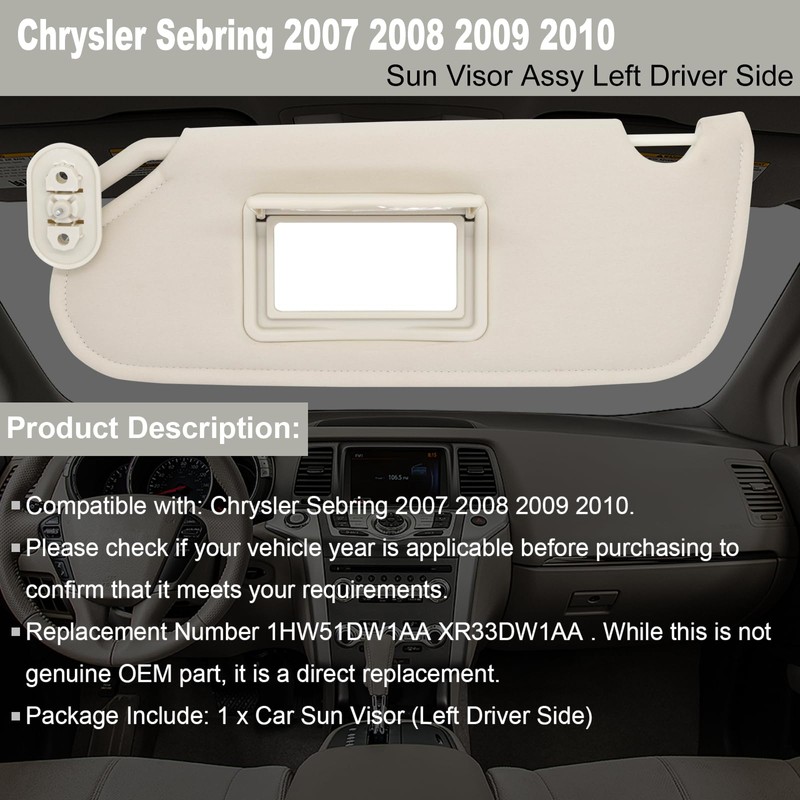 NHILES Driver Left Side Sun Visor Replacement Compatible with Chrysler