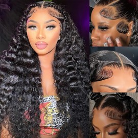 ACIWP Deep Wave Lace Front Wigs Human Hair 13x6 Lace Front Wigs Human Hair Deep Curly Wig HD lace Frontal Wigs for Black Women Pre Plucked with Baby Hair Natural Color 24 Inch