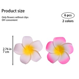 6 Pcs White and Pink Hawaiian Frangipani Hair Clip Plumeria Foam Head Flower Party Beach Hair Pins for Women(White & Pink,7cm)
