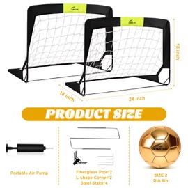 4Pcs Soccer Goals Set 2Pcs Soccer Nets 2x1.5ft 1Pcs Ball 1Pcs Pump Indoor Soccer Nets for Kids with Size 2 Toddler Soccer Ball Foldable Net with Pump Pink Purple for Children Boys Girls (Gold)