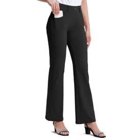 M MOTEEPI Women 31" High Waisted Bootcut Dress Pants for Women Stretchy Black Work Pants with 4 Pockets for Business Casual Medium