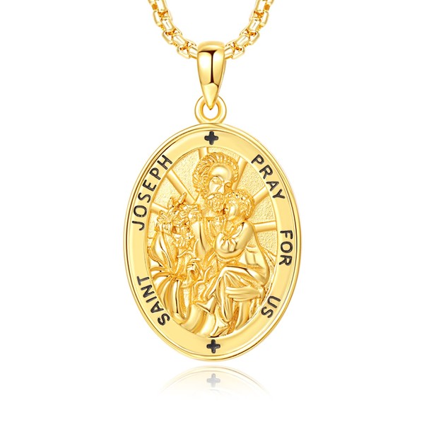 DOTBJ St Joseph Medal Necklace Gold, Patron Saint of Fathers
