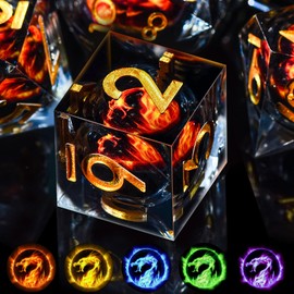 SIQUK DND Dice Set of 7 Dice Game Dice Liquid Core Dice Polyhedral Dice Set with Gift Box for Dungeons and Dragons RPG MTG (Red Flame Dragon)