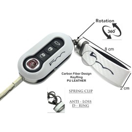 Nordecco Glossy Key Fob Case Compatible with Fiat 500C 500-500L Abarth Grande Punto Brava Panda Stilo Linea (White Key Ring, White Key Case)