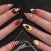Glamoreal Medium Almond-Shaped Press-On Nails – Cute Striped Y2K-Style Nails,