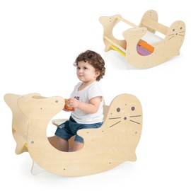 INFANS 4 in 1 Arch Climbing Toys for Toddlers, Montessori Wooden Arch Climber Ladder Structure and Rocker with Cushion Pad, Waldorf Children Indoor Gym Learning Playset for Kids Boys Girls (Macaron)