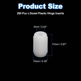 sourcing map 200Pcs 0.39"x0.67" Hinge Dowels, Plastic Dowel Insert for Cabinet Door Hinges Furniture Connections, White