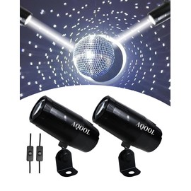 AQOOL Pinspot Lights 2 Pack, AQOOL Disco Ball Spotlight for Disco Mirror Ball, 5W White LED Beam Pin Spot Light with ON/Off Button for Party Bar DJ Events (No Remote)