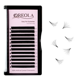 Oreola Easy Fan Eyelashes, 0.07 Thick D Curl Individual Eyelashes, 9 mm Long, Fast Blooming Eyelash Extensions, Eyelash Extension with Second Flower Volume, 12 Rows, Stable up to 90 °C Temperature