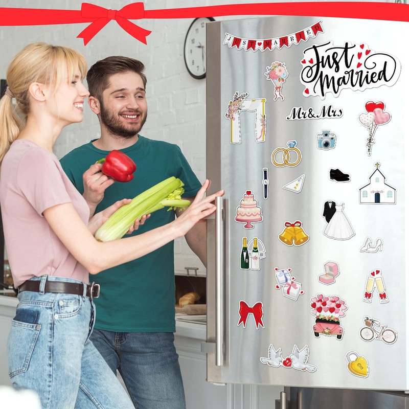 25 Pcs Just Married Ornate Car Magnets Mr Mrs Refrigerator