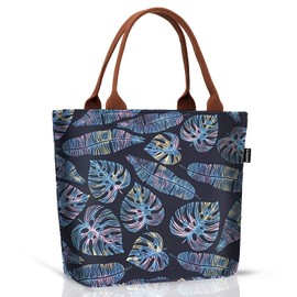 Gloppie Insulated Lunch Bags with 9L Large Capacity and Foldable, Insulated Shoulder Bags, Cool Bag, Lunch Box for Work, Picnic, Hiking, Excursions, Leaf Pattern & Multicoloured