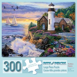 Bits and Pieces - 300 Large Piece Jigsaw Puzzle for Adults - Perfect Dawn, Sunrise by The Ocean - by Artist Laura Glen Lawson - 300 pc Jigsaw