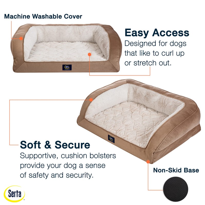 Serta Orthopedic Quilted Couch Dog Bed for Pets – Desert