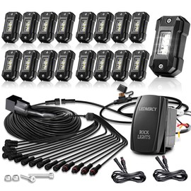 LEDMIRCY R4 Pure White LED Rock Lights Kit with Rocker Switch Wire Harness 16PCS Rock Lights White for Offroad Trucks ATV UTV SUV Underglow Lights Trail Rig Lights Under Body High Power