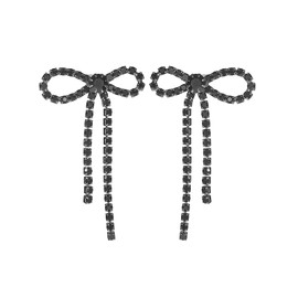 Bow Earrings for Women Black Bow Earrings Rhinestone Bow Dangle Earrings Bow knot Long Tassel Earrings Bow Drop Earring Bow Jewelry for Women (Black)