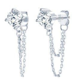 MICYUMI Women's S925 Sterling Silver Earrings Cubic Zirconia Stud Earrings Drop Earrings Chain, Silver