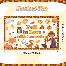 AIBIIN Fall in Love with Learning Backdrop Autumn Maple Leaves Pumpkin Fall Thanksgiving Classroom Decorations Back to School Wall Decor Supplies 70.8 x 43.3 inch