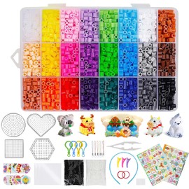 SlowTon 39000 Mini Cuentas y Abalorios Plásticos Cuentas con Planchar, Juego de Plancha Cuentas de Fusibles con Artesanías y Accesorios para DIY Manualidades para Cumpleaños (5MM)