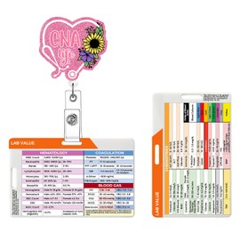 Horee Nurse Badge Reel, Horizontal and Vertical Lab Value Clinical Guide Reference Badge Card, Bling Acrylic Retractable Badge Holder Set for CNA, LPN, RN with Swivel Alligator Clip (CNA, LAB Value)
