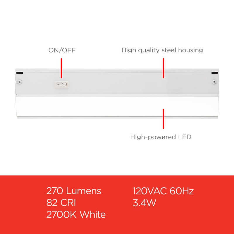 UltraPro 12 inch Hardwired Under Cabinet Lights, On/Off Only, 2700K