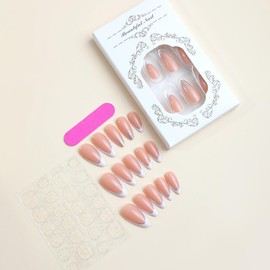 ANDGING White French Tip Press on Nails Almond Short Medium Glue on Nails with Bling Silver Designs Gel Manicure Fake Nails Fantasy Acrylic Glitter False Nails for Wedding Stick on Nails for Women