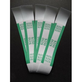 Unbranded/Generic 5 - Green $250 Cash Money Self-Sealing Straps Currency Bands