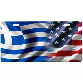 Onestopairbrushshop Greek Flag/American Flag license plate