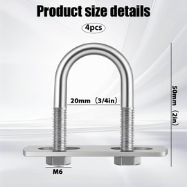 4 Sets M6 U Bolts Stainless Steel U-Bolts with Frame Plates and Nuts 3/4 Inch Round Zinc Plated Steel Clamp for Automobiles Trailer Ski Boat Sailboat (20 mm x 50 mm)