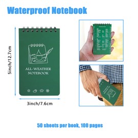 CXRYLZ 8 Pack Small Waterproof Notebook, 3x5 All Weather Pocket Notebook, Write in the rain Notepads, Mini Spiral Field Notepad for Outdoor Activities Military Reporters(Green)