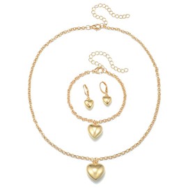 Golden Love Heart Pendant Choker Necklace Fashion Heart Bracelet with Huggie Heart Earrings 4pcs Heart Pendant Jewelry Set