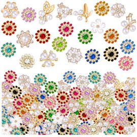 360 Pcs Flower Rhinestones Buttons Sets DIY Flat Back Flower Shaped Rhinestones Buttons, Faux Pearl Embellishments Buttons Crystal Glass Beads for Jewelry Making Wedding Home Decoration