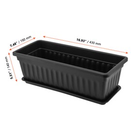 SINJEUN 6 Pack 17 Inch Rectangle Flower Window Box, Plastic Rectangular Vegetable Planters with Trays and Plant Labels, Rectangular Windowsill Planter for Porch, Balcony, Home Decor, Black
