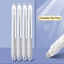 MOZXIRZ 4 Pcs Erasable Gel Ink Retractable Pens 0.5mm Blue Ink for Office School - Cute Aesthetic for Women Girls Boys Men (Blue Ink-4 Pcs White)