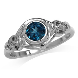 Silvershake Genuine London Blue Topaz White Gold Plated 925 Sterling Silver Celtic Knot Ring Size 5