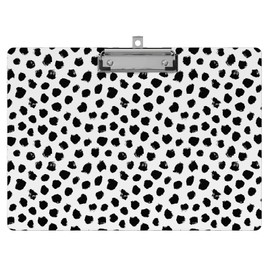Clipboard with Designs A4 Letter Standard Size Hardboard Cute Landscape Clipboards Decorative with Low Profile Clip for Office School - Black Dots（9" x 12.5"）