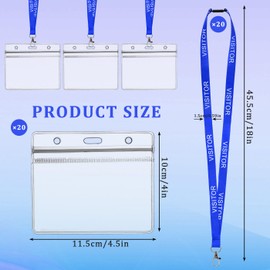 CENBEN 20PCS Blue Visitor Lanyards with 20 Clear Name Badge Holders, Waterproof Horizontal Card Holder ID Card Holders and Vsitor Neck Lanyard Quick-Release for Events, Workplaces, Volunteers