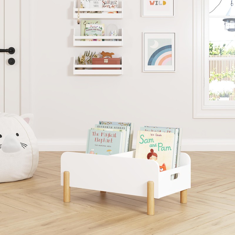 UTEX Montessori Bookshelf for Toddlers, Wooden Book Caddy with Adjustable