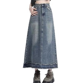 Signifie Women's Skirt, Denim Skirt, Long Skirt, Long Length, Jeans Skirt, Spring, Summer, Autumn, Winter, blue (denim blue), XL