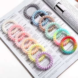 Spiral Hair Ties No Crease, Colorful Traceless Hair Ties, Elastic Coil Hair Ties, Phone Cord Hair Ties, Black Hair Ties for for Women Girls (Pearlescent series)