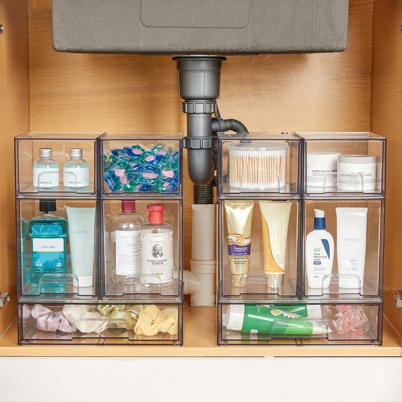 Vtopmart Stackable Storage Drawers Set of 8, Clear Plastic Organizer