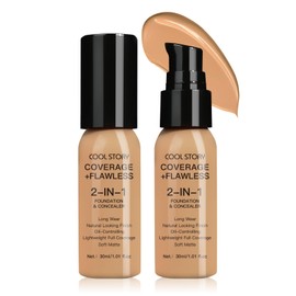 2-in-1 Foundation and Concealer Long Wear Natural Matte Finish Lightweight Coverage (Warm Tan)