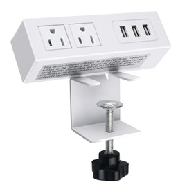 2 AC Outlet Desk Clamp Power Strip, Desk Mount USB Charging Power Station, Removable Desktop Power Center Plugs Output 125V/60HZ/12A/1500W, USB 5V/3A 6.56FT Cable