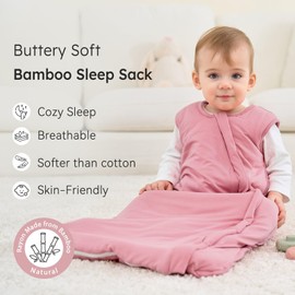 Unnivoll Rayon Made from Bamboo Baby Sleep Sack 6-12 Months 1.0 Tog Baby Wearable Blanket Super Soft Sleeping Sack with 2-Way Zipper for Infant Newborn - Medium Pink