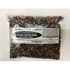 Raw Cacao / Cocoa Nibs 100% Raw Chocolate Arriba Nacional Bean 4oz Bag Unsweetened Chocolate Substitute Keto, Vegan & Non-GMO Antioxidant